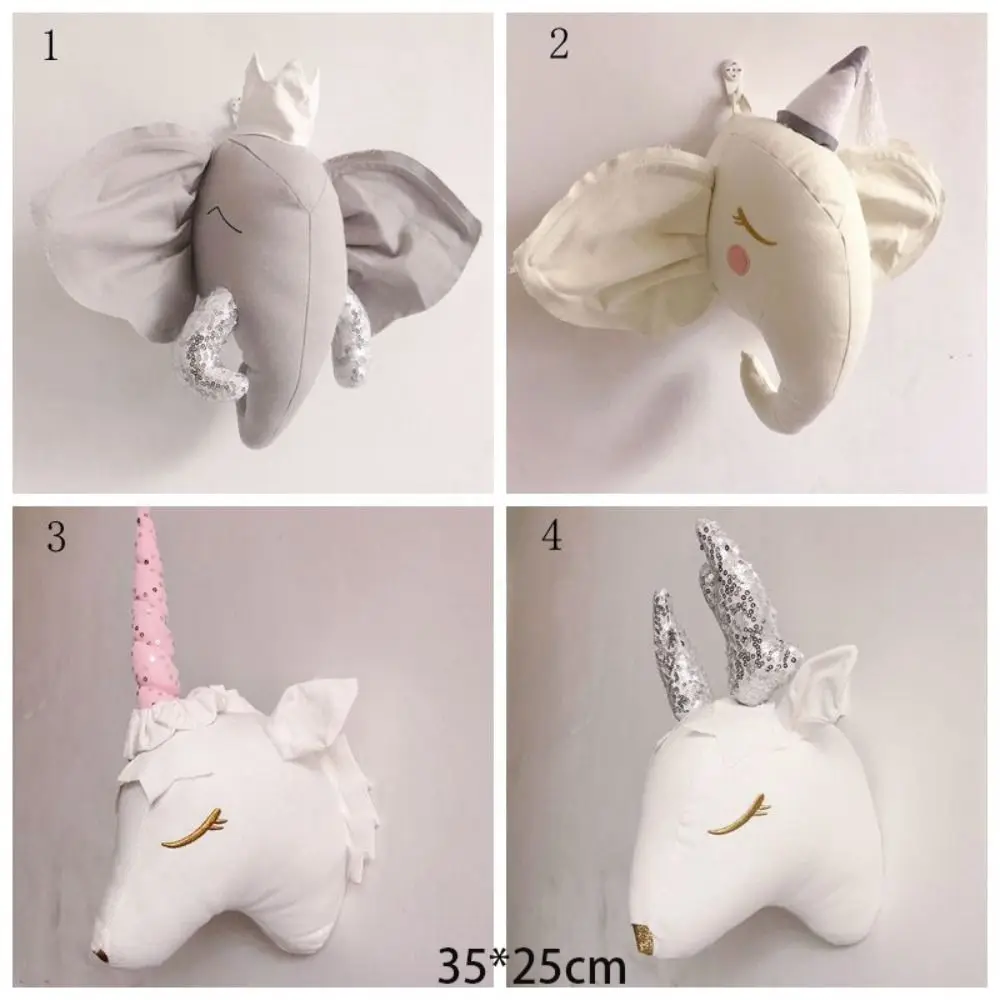 Handmade Felt Animals Head Wall Accessories Elephant 3D Flax Unicorn Baby\'s Room