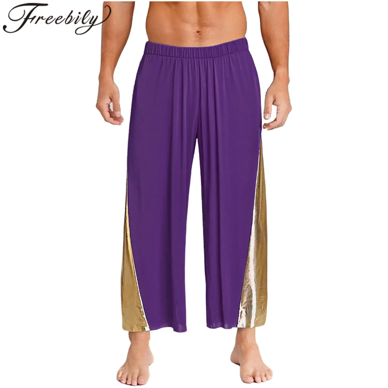 

Мужские брюки для танцев с литургической похвалой, металлический блестящий эластичный пояс, широкие брюки, свободные брюки, лирический танцевальный костюм для поклонения