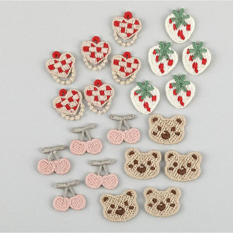 40Pcs Little bear cherry heart embroidery appliques for DIY hair clip, shoes, socks, hats, scarves accessories patches
