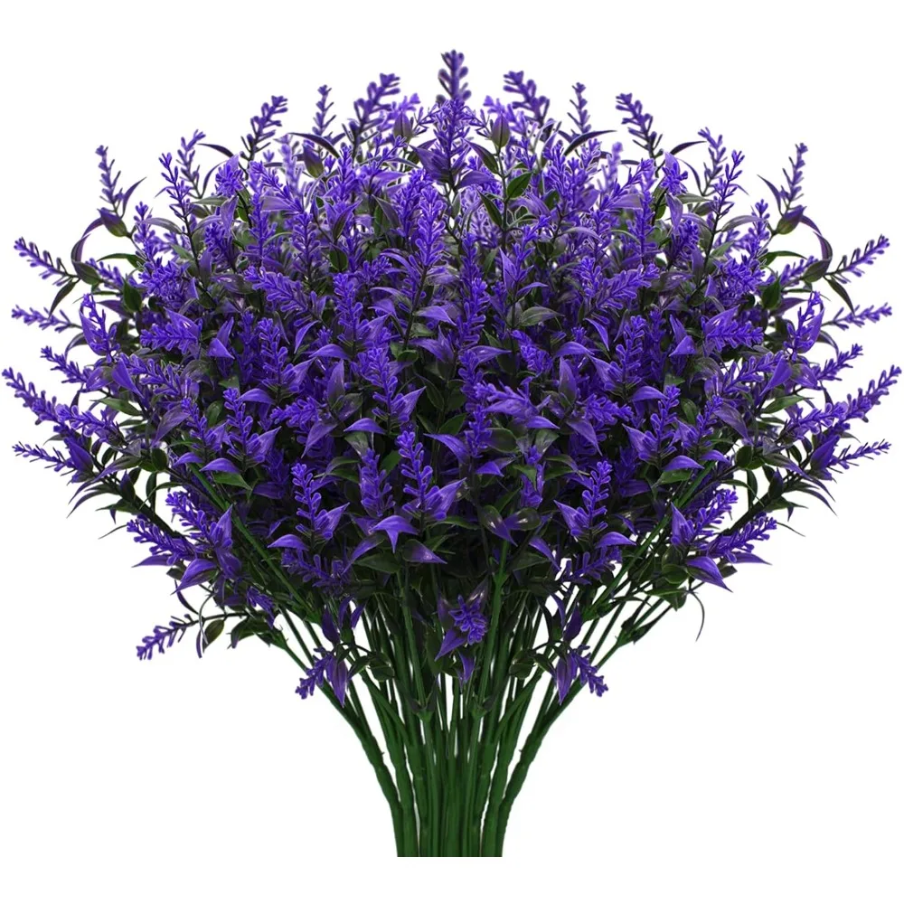 

Bundles Artificial Lavender Fake Flowers Outdoor UV Resistant Plants Plastic Shrubs Hanging Flowerpot Indoor Outside Windows