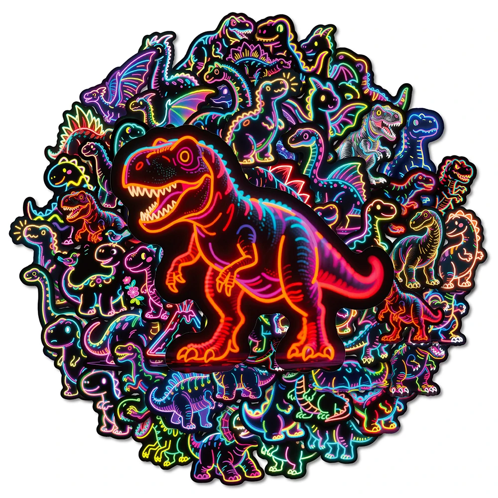 

10/30/56pcs Kawaii Animal Dinosaur Neon Light Stickers Cute Cartoon Decals Decoration DIY Phone Notebook Guitar Kid Sticker Gift
