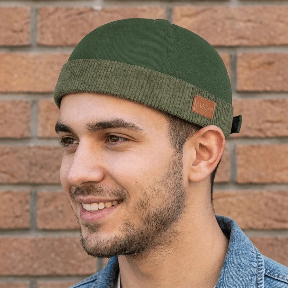 Fashion Corduroy Splicing Dome Melon Cap Solid Color Adjustable Landlord Hat Brimless Hip Hop Bucket Cap Streetwear