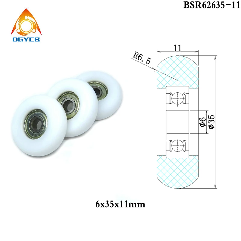 1pcs 6*35*11mm Rowing Machine Seat Rollers 6x35x11mm BSR62635-11 6mm Bore 35mm Diameter POM Coated Rower Wheels Guide Pulleys