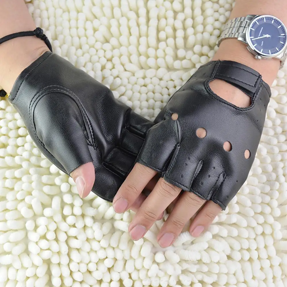 

1 Pair Fashion Motor Punk Gloves Unisex Black PU Leather Fingerless Gloves Theatrical Hip-Hop Driving Motorcycle Party Mittens