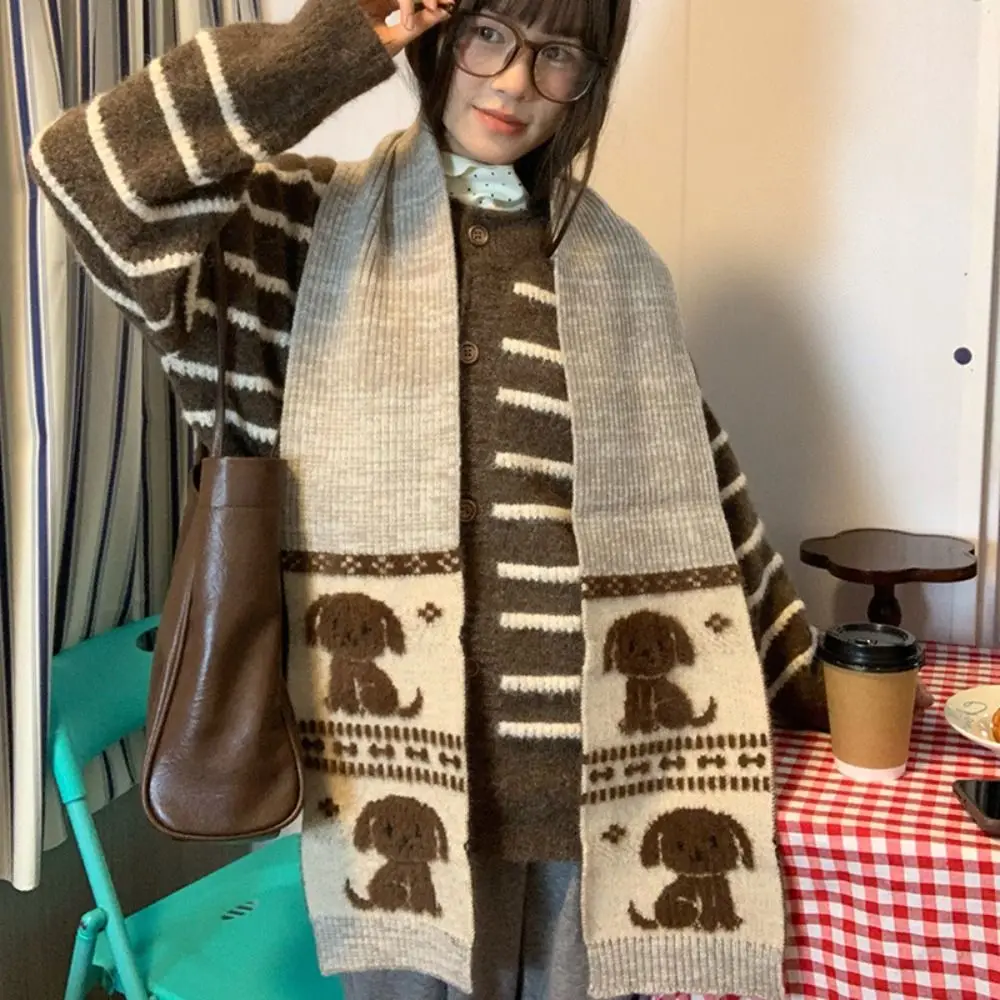 

Милый крутой вязаный шарф с мультяшным котом, пушистый, защита от холода, шейный платок для езды на велосипеде, жаккардовый повседневный зимний шерстяной шарф, зимний