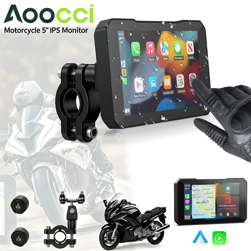 

Aoocci C3 Plus Motorcycle Carplay, 5in HD , GPS Navigation System with Apple CarPlay&Android Auto, Siri(for CarPlay), TPMS