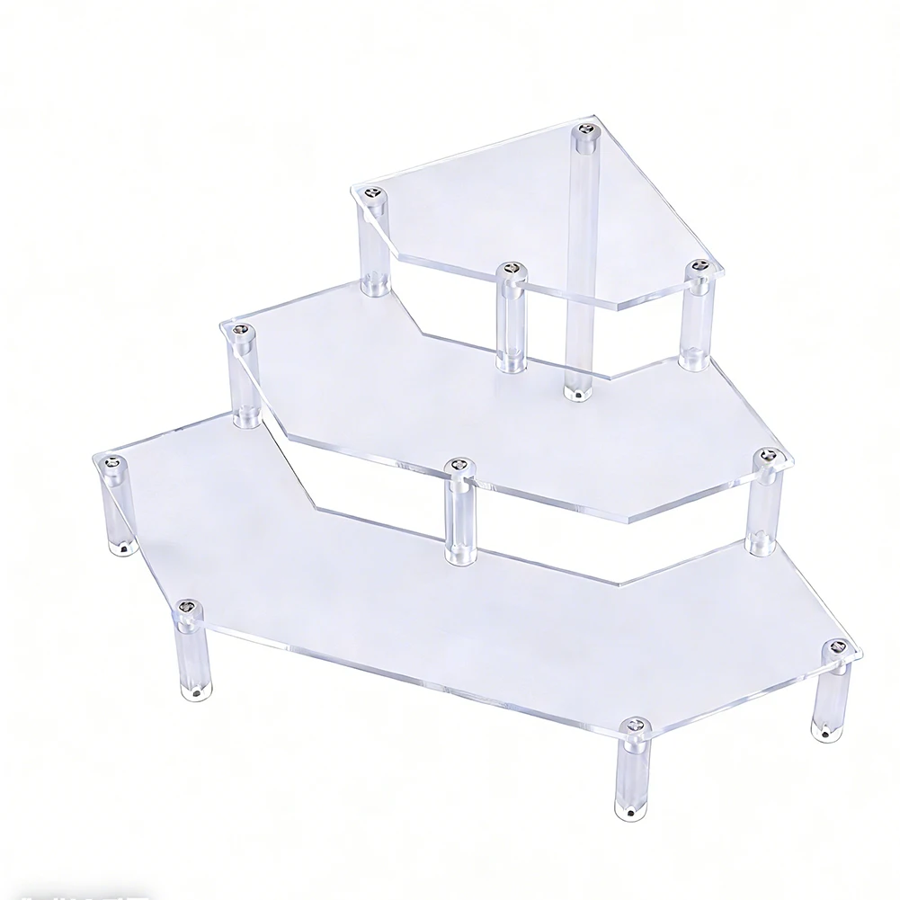 Diamond-Shaped Transparent Acrylic 3-Tier Display Stand For Toys And Cosmetics Cabinets Acrylic Display Shelf For Blind Box Toys