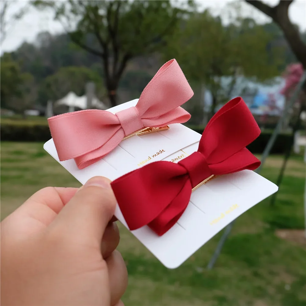 2Pcs/Set Girl Classics Fashion Bow Ribbon Hair Clip Korean Headwear Spring Ponytail Clip Simple Hairpin Woman Head Flower Gift