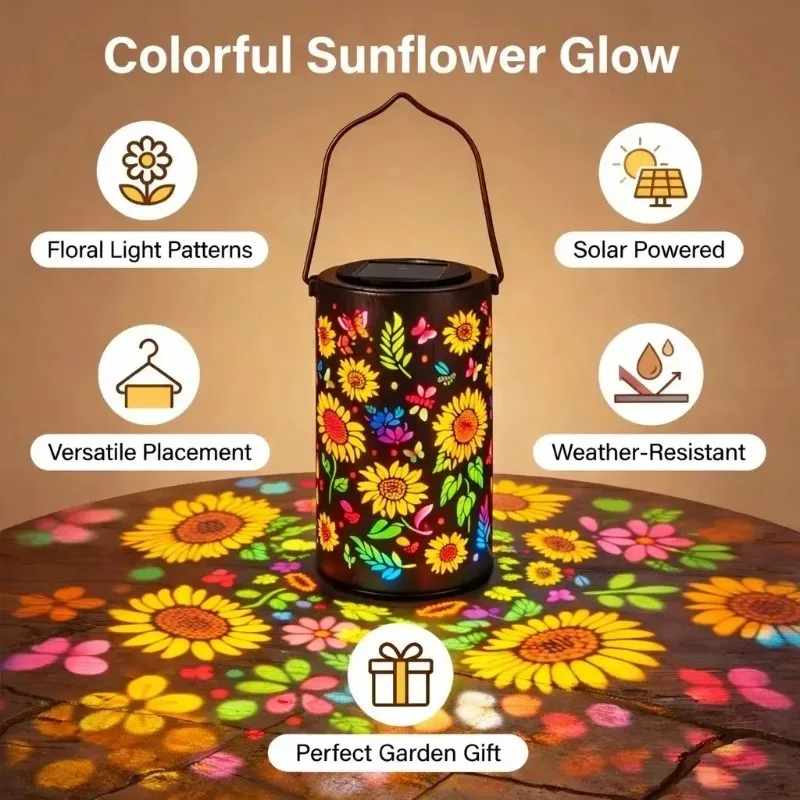 Sunflower Pattern Solar Light Outdoor Garden Decor Pathway Walkway Driveway Landscape Light for Porch Balcony Fence Decor