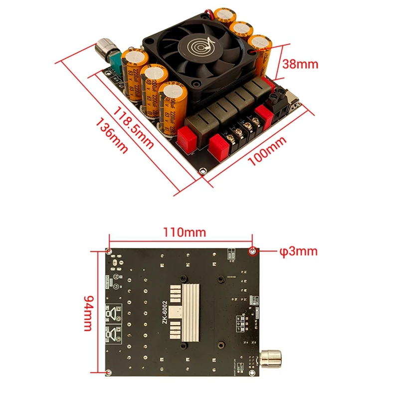 ZK-6002 เครื่องขยายเสียง 2.0 สเตอริโอสูงและต่ําความถี่ Modulation 600W + 600W TPA3255
