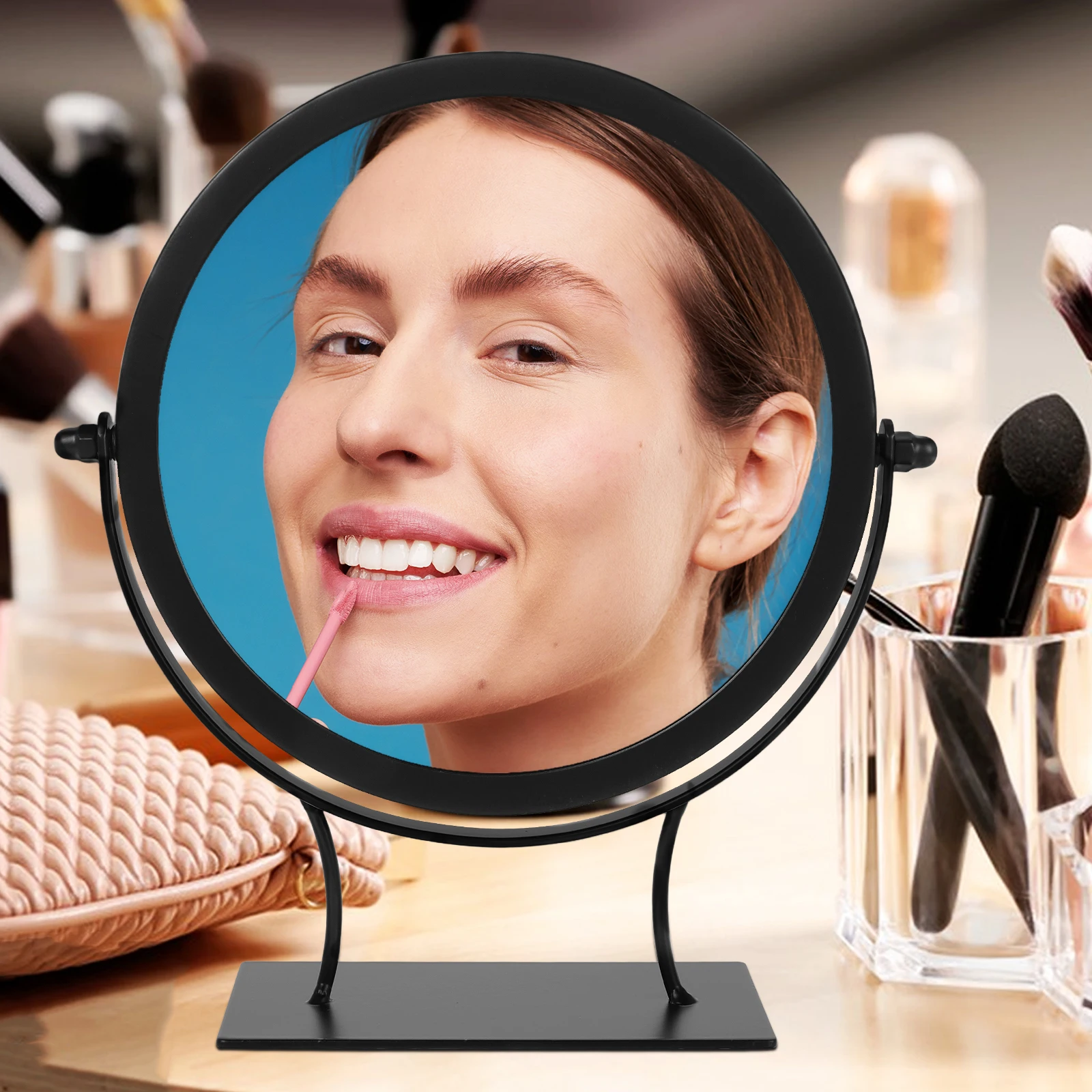 Tocador ajustable de cristal y hierro para maquillaje de escritorio, tocador para dormitorio, espejo pequeño en soporte de escritorio