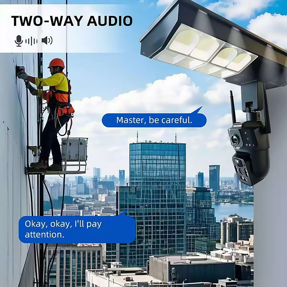 V380Pro Lampione stradale a LED solare Telecamera di sorveglianza 4G integrata 12MP 4K Tre schermi PTZ Protezione di sicurezza CCTV Telecamera IP WIFI