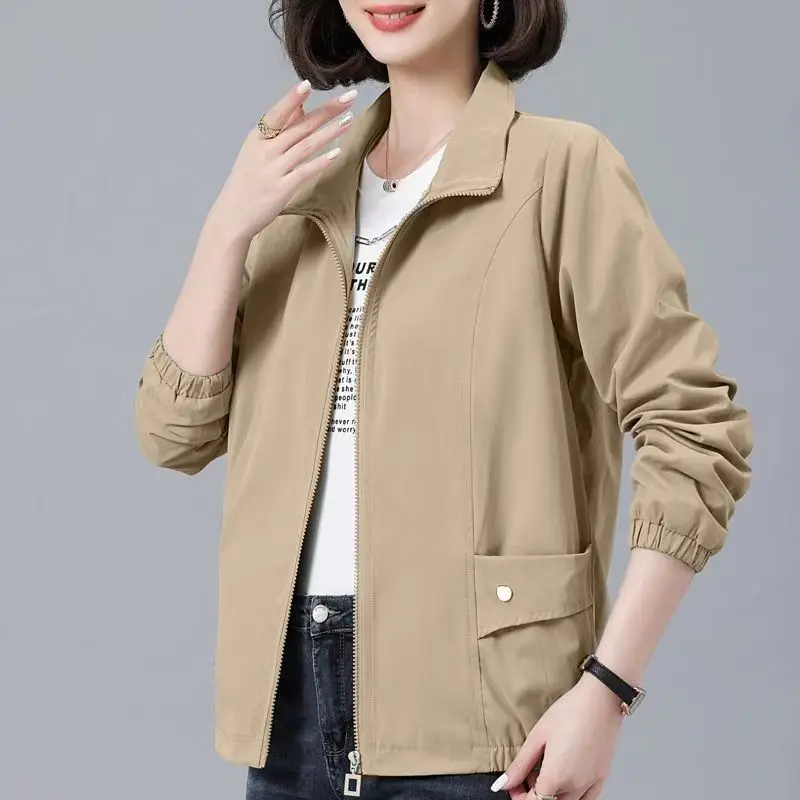 Solid Color Stand Up Collar Double-layer Short Jacket For Women's Spring And Summer Fashion Loose And Slimming Casual Jacket Top