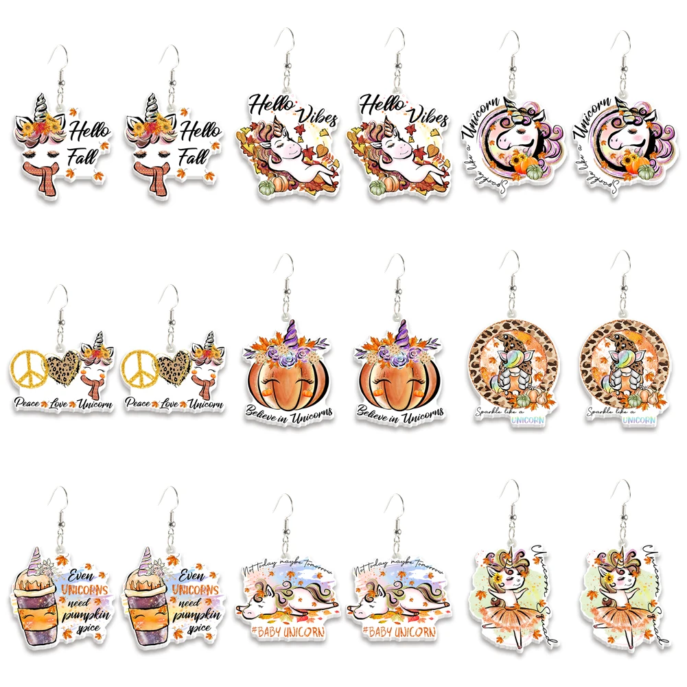 Autumn Pumpkin Style Print White Resin Earrings Pendant Earrings Cartoon Earrings Women's Gift Girls Jewelry Accessories