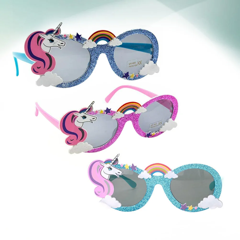 

3Pcs Party Glasses Cartoon Unicorn Eyeglasses Birthday Dress Up Props Pink Dark Blue Light Blue Festival Costume Accessories