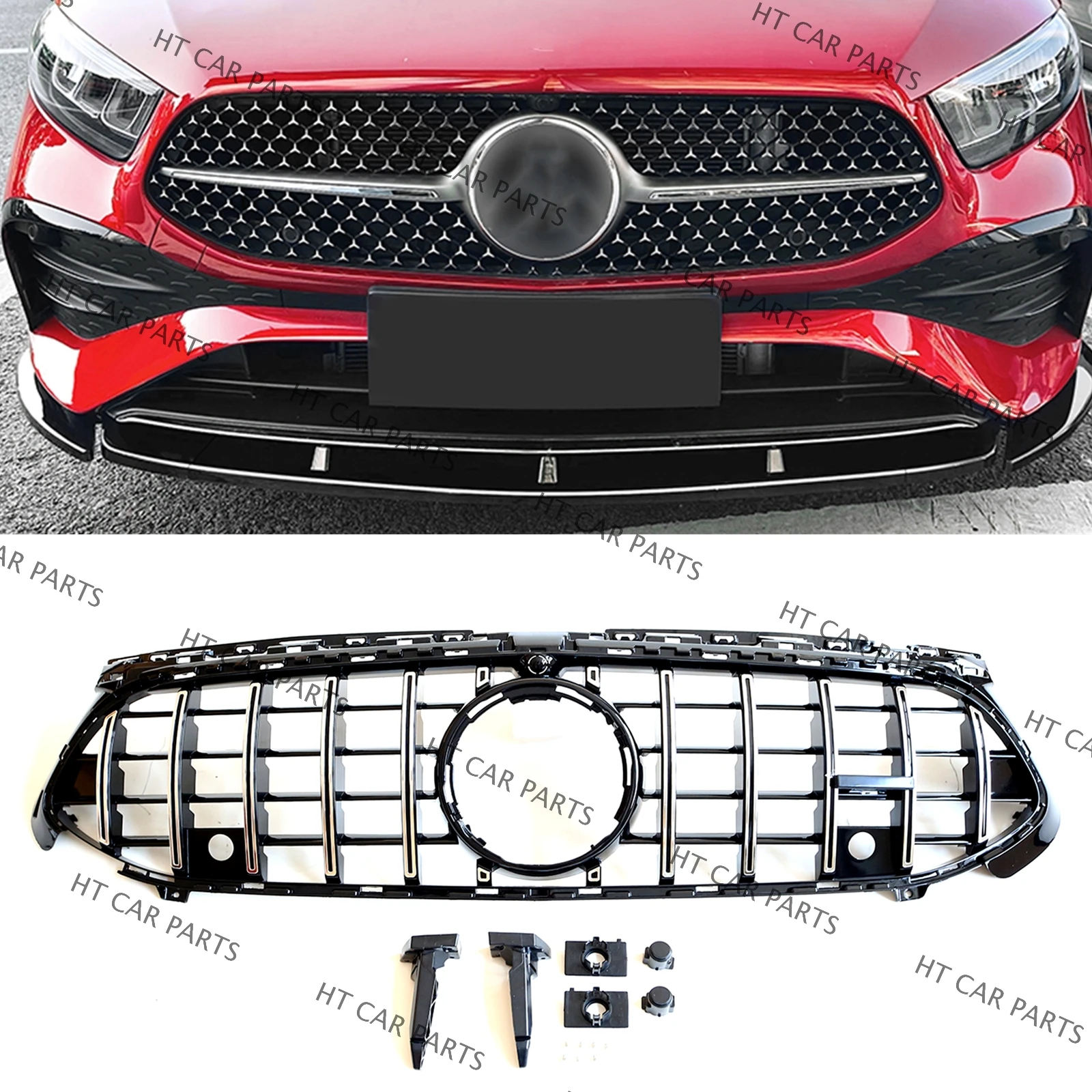 

For Mercedes-Benz A Class W177 A180 A200 A35 AMG 2023-2024 2023 2024 1Piece Silver GT Style of Front Bumper Grille Grill