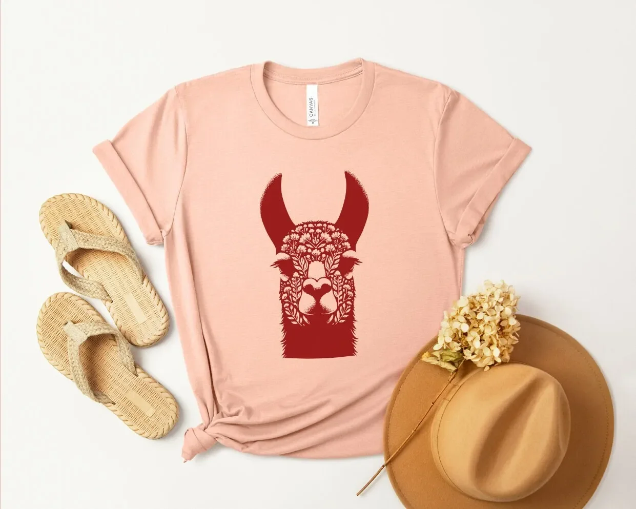 Llama Face T-Shirt mit Blumenmuster, Tierliebhaber-T-Shirt mit Wildtiermotiv