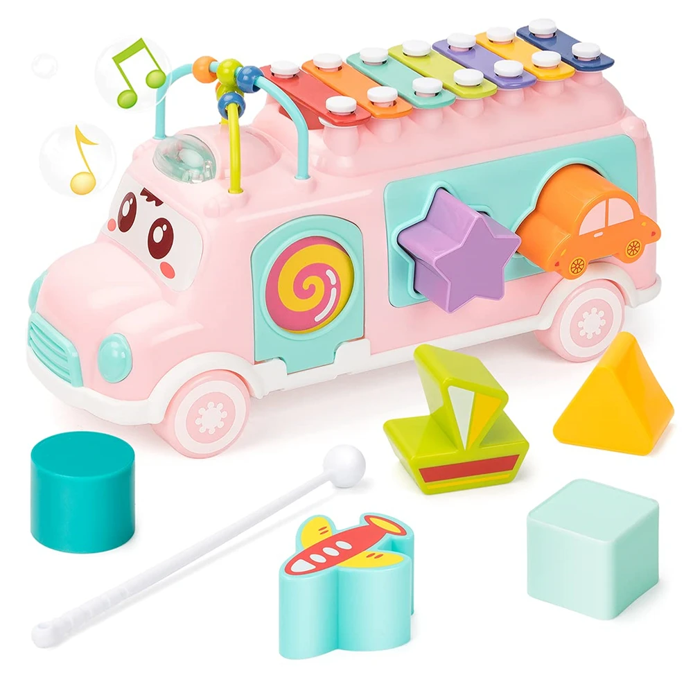 New Baby Toy Cartoon Musical Instrument Bus Baby Toys Hand Knock Girl Boy Piano Education For 12-18 Months Baby Toy Gift