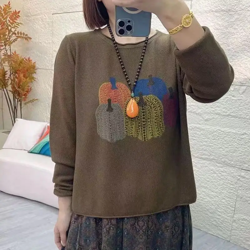 

High End Plus Size Western-style Knitted Sweater New Long Sleeved Sweater Simple and Versatile Loose Top for Women