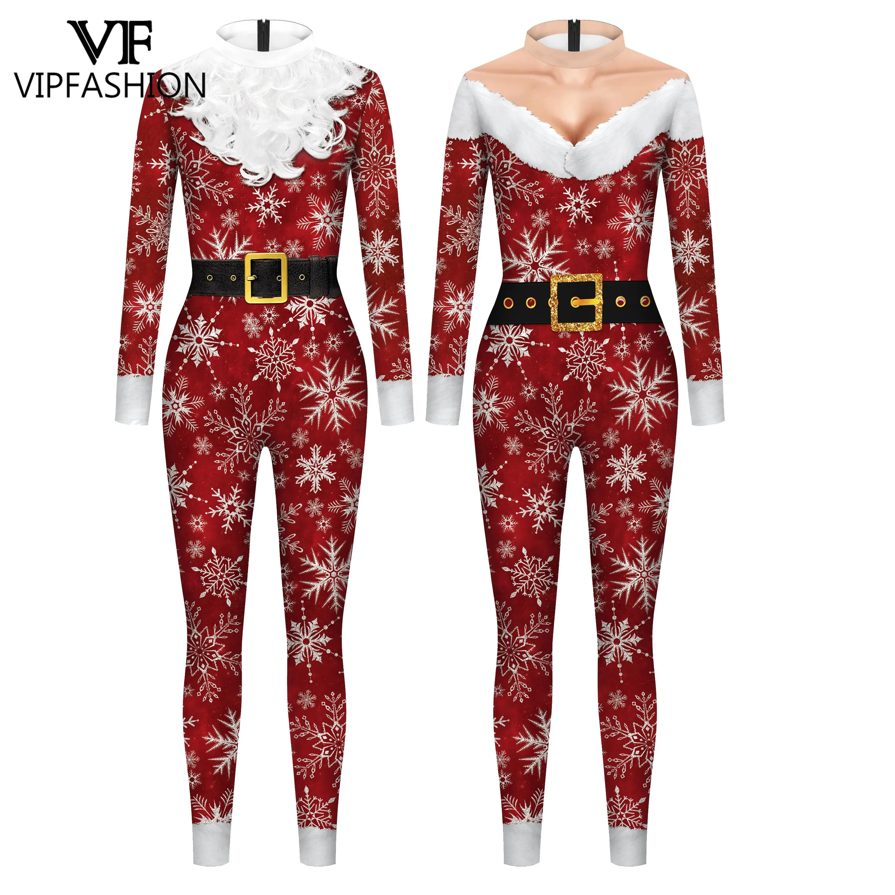 VIP Mode Weihnachten Catsuit Frau Mann Santa Claus Print Overall 12% Spandex Zentai Bodysuit Urlaub Party Outfit Weihnachts geschenk