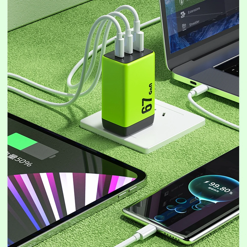 WEKOME 67W GaN Charger Quick Charge Fast Charging Type C Charger QC4.0 PD 3.0 USB C Adapter For iPhone 15 14 13 iPad Pro Macbook