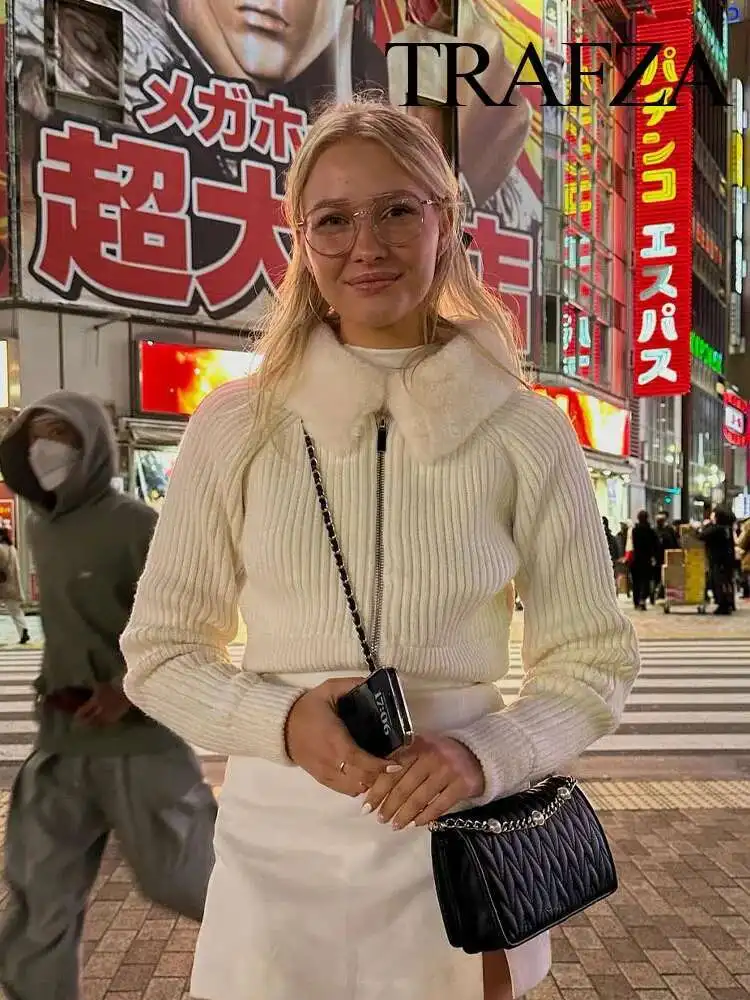 Neue Frauen Chic Casual Warm Weiß Künstliche Pelz Revers Jacke Mantel Vintage Weibliche Lange Sleeve Zipper Oberbekleidung Mode Tops