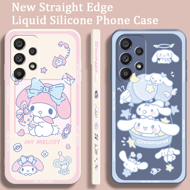 My Melody Cinnamoroll Sanrio For Samsung Note 20 10 A54 A31 A14 A03 A22 A34 A04 A24 Ultra Plus 5G Liquid Left Rope Phone Case