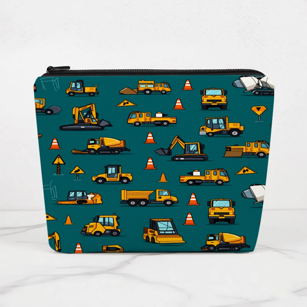 Construction Vehicles And Cones Pattern Makeup Bags for Girls Cosmetic Pouch Toiletry Bag Pencil Case Travel Storage
