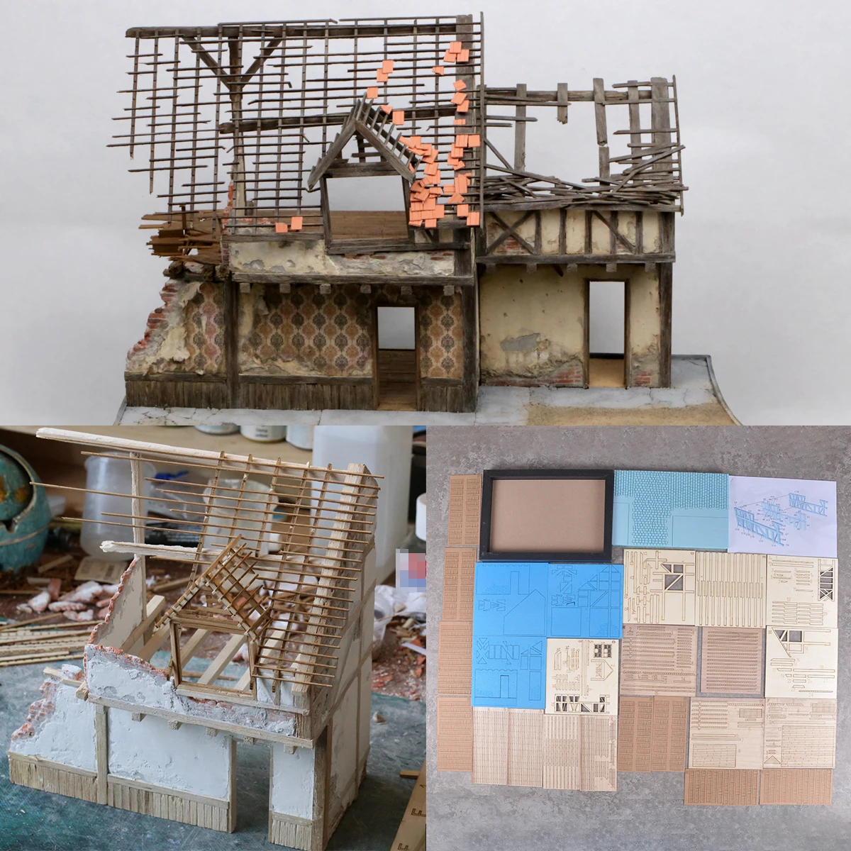 

Assembly Architectural Building model house village rural diorama Scale model kit tank Wood Display Base display stand 1/35