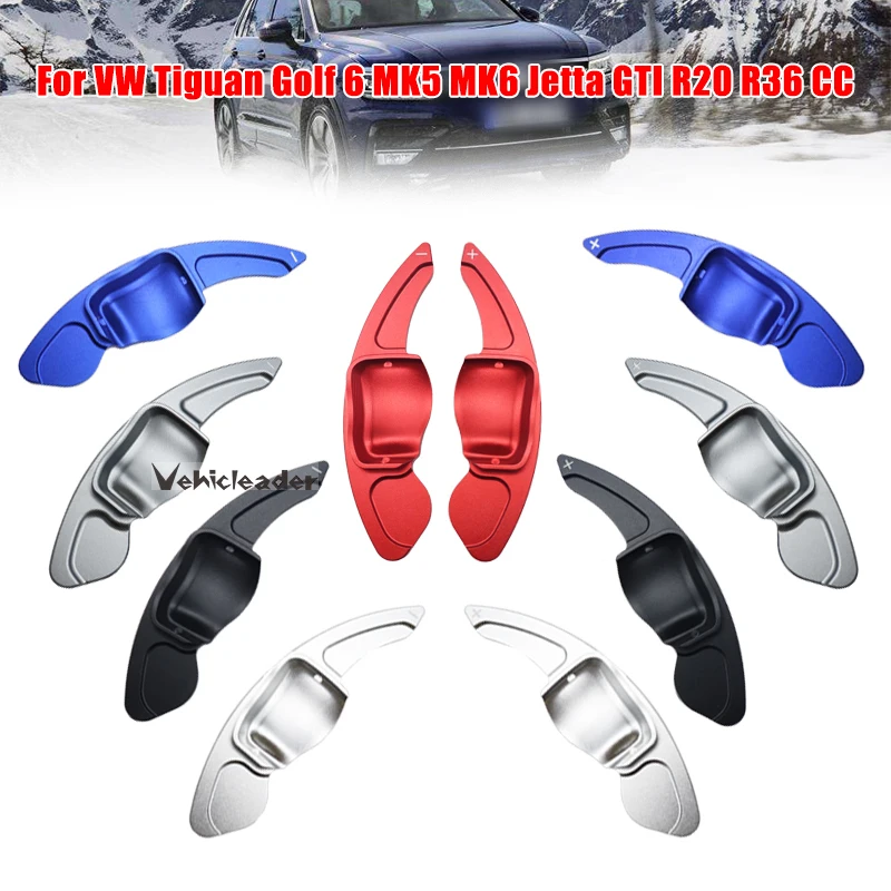 2Pces Steering Wheel DSG Paddle Shifters Extension Aluminum Alloy For VW Tiguan Golf 6 MK5 MK6 Jetta GTI R20 R36 6R CC Scirocco