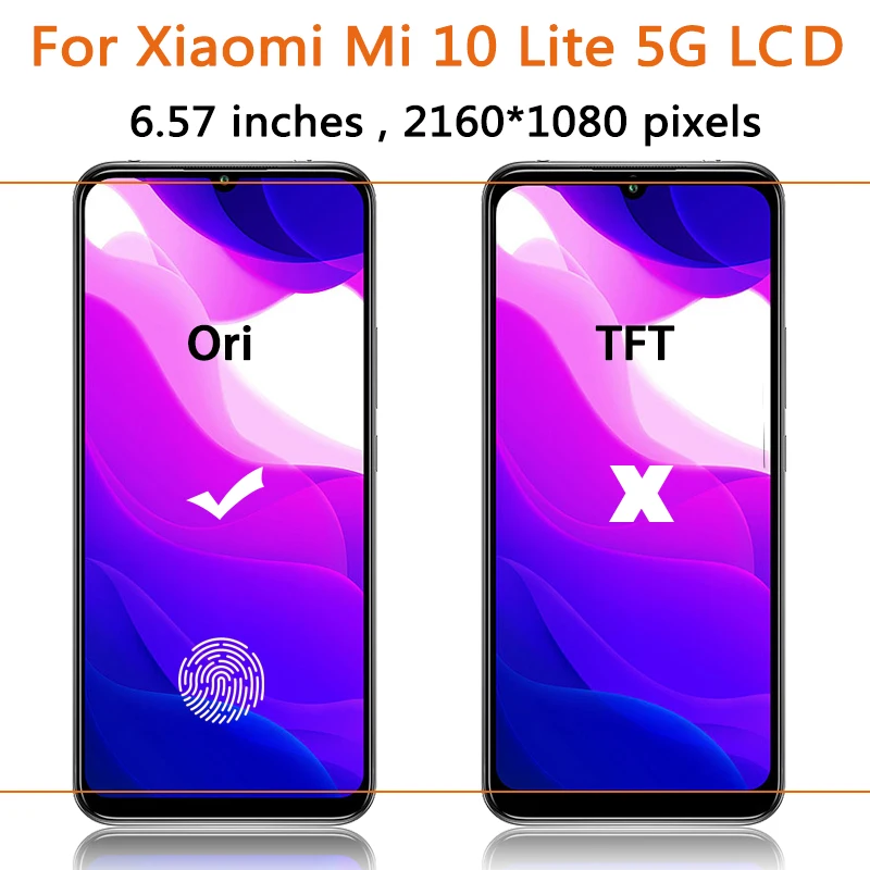 샤오미 Mi 10 Lite 5G LCD 디스플레이 터치 스크린 디지타이저 어셈블리, Mi10Lite LCD M2002J9G M2002J9S XIG01 용 6.57 인치 스크린