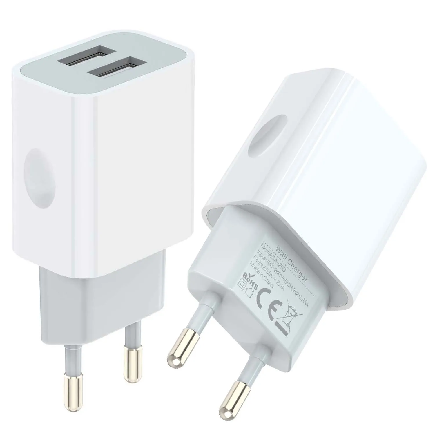 Cargador de pared europeo, USB 2.1AMP Bloque de cargador universal europeo Enchufe de puerto dual compatible con teléfono móvil