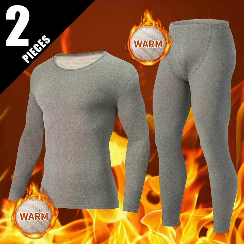 

2-piece Autumn/Winter Men's Solid Color Thick Warm Underwear Suit Comfortable and Versatile Youth Leisure Sports Matte Base Set