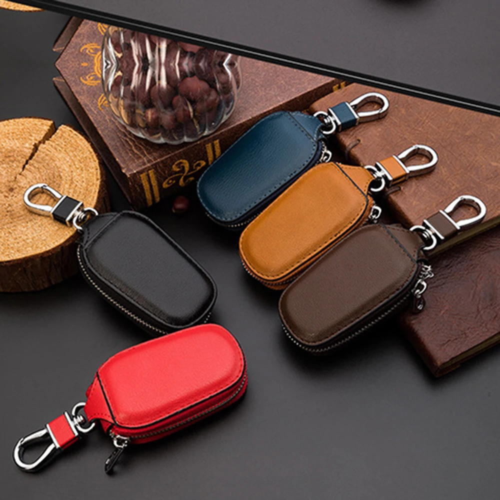 Unisex Car Key Case for Men Women PU Leather KeyChain Universal Car Key Organizer Wallet Pouch Hanging Zipper Key Holder Bag