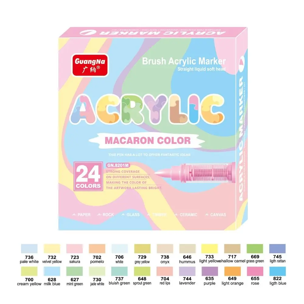 24Colors 24 Colors Acrylic Paint Pens Skin Tone Macaroon Color Acrylic Marker Pen Straight Liquid Brush Tip Painting Marker Pen