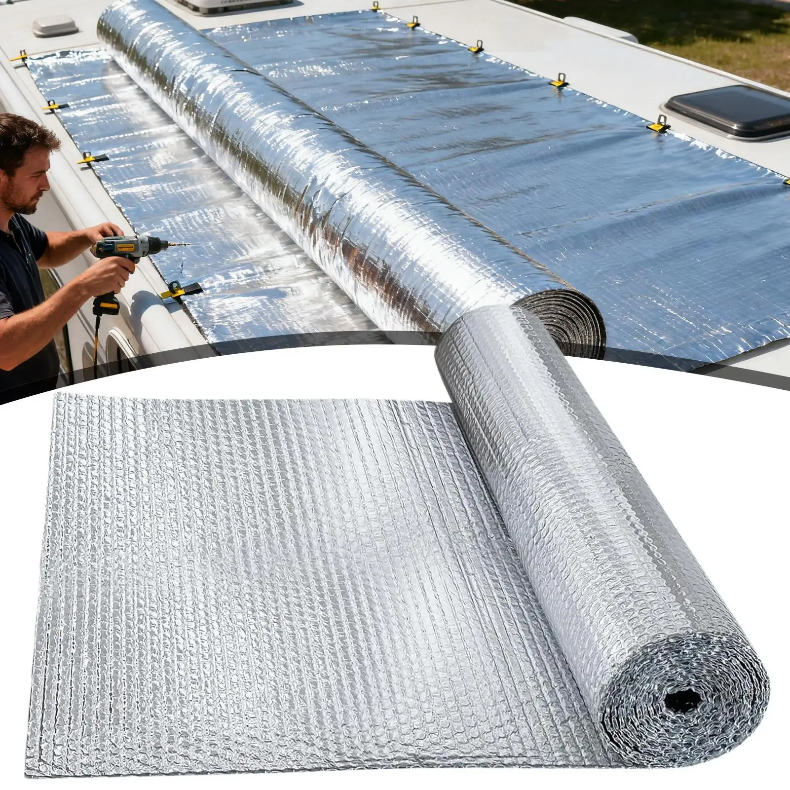 

Reflective Insulation Roll Weatherproofing Thermal Insulating Sheet Aluminum Foil Bubble Wrap Insulation For RV Roof Garage Door