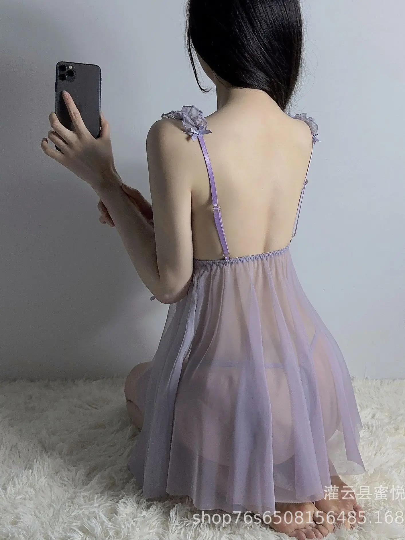 Robe de nuit en dentelle transparente, maille transparente, Sexy, drôle, suspendue, fendue, ajourée, deux pièces, élégante, douce, hauts J8GH, nouvelle collection