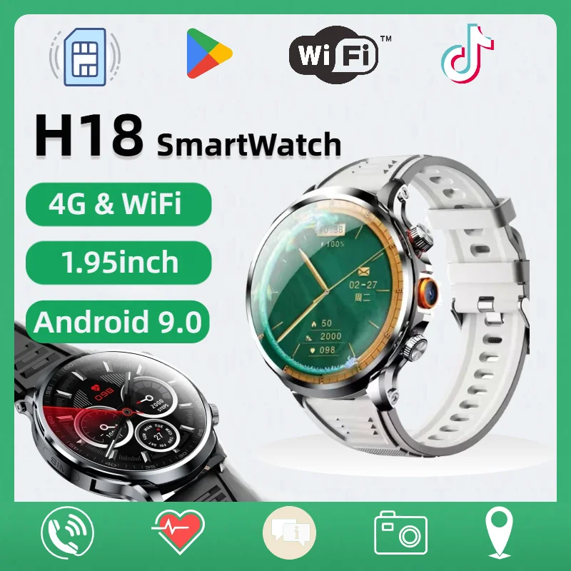 

H18 Smart Watch 1.95'' Large Screen 128GB ROM 4G Sim Card WIFI GPS Video Call Dual Camera Heart Rate Smartwatch Men