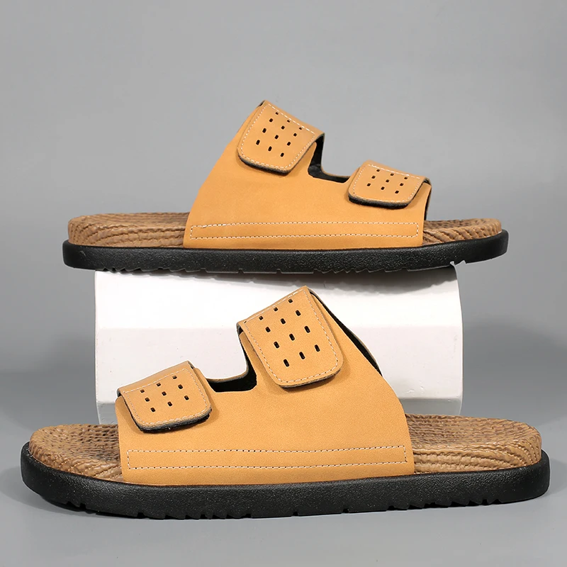 Designer Men's Summer Sandals Genuine Leather Sports Slippers Beach Shoes Anti-Odor Dual-Purpose Driver Slip-On Shoes view 4