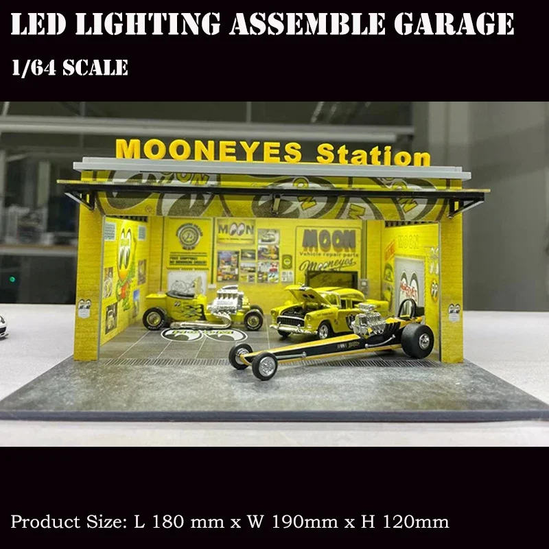 Assemble Diorama 1:64 LED Lighting Garage Model Car Parking Station Display Collection Gifts - Mooneyes