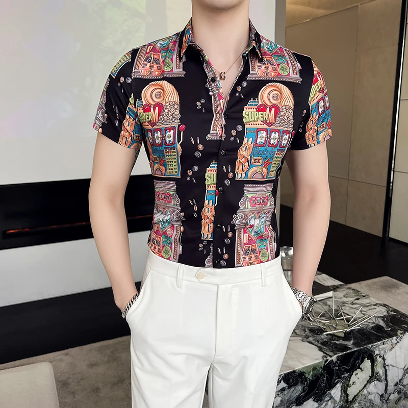 

Men's High-quality Hawaiian Wind Casual Fashion Print Shopping Leisure Travel Nightclub Retro Ethnic Wind Short-sleeved Shirt