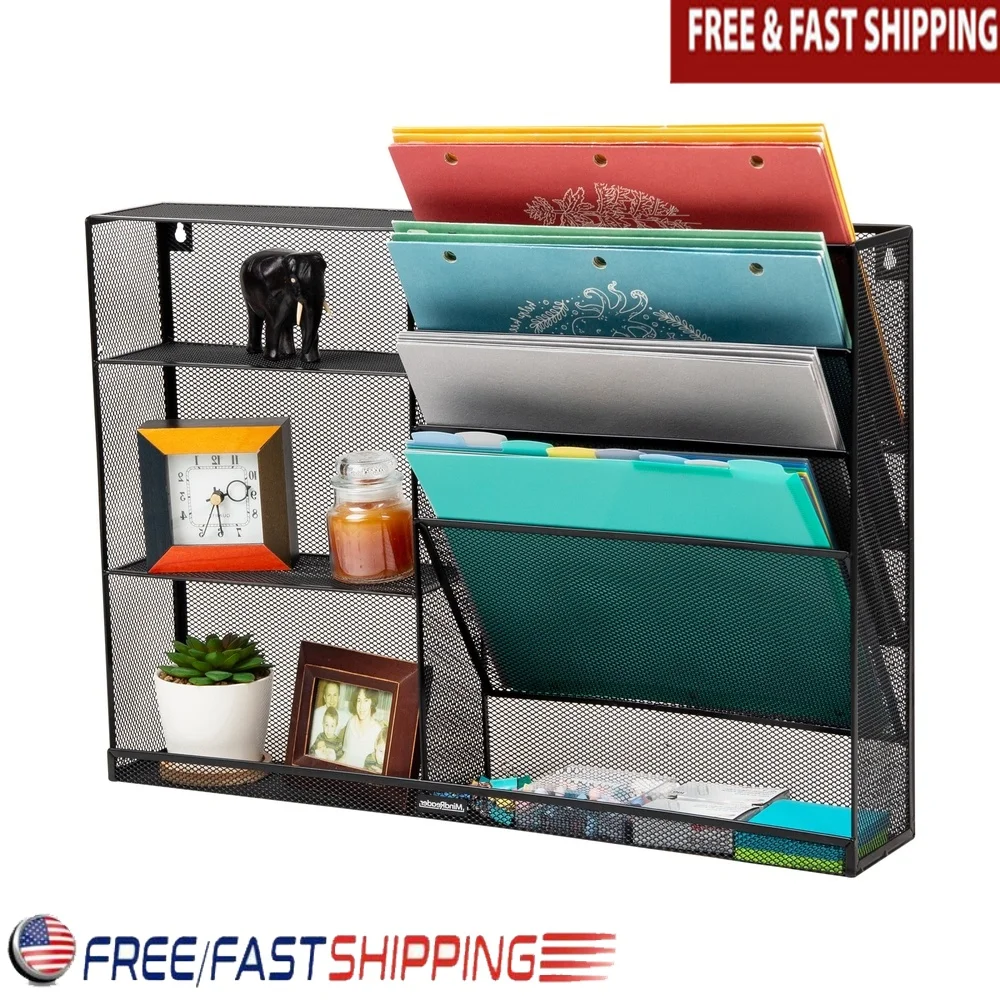 

Metal 4-Tier Vertical File Storage Organizer Wall Mount Document Holder Efficient Desktop Organizer Space-Saving Solution