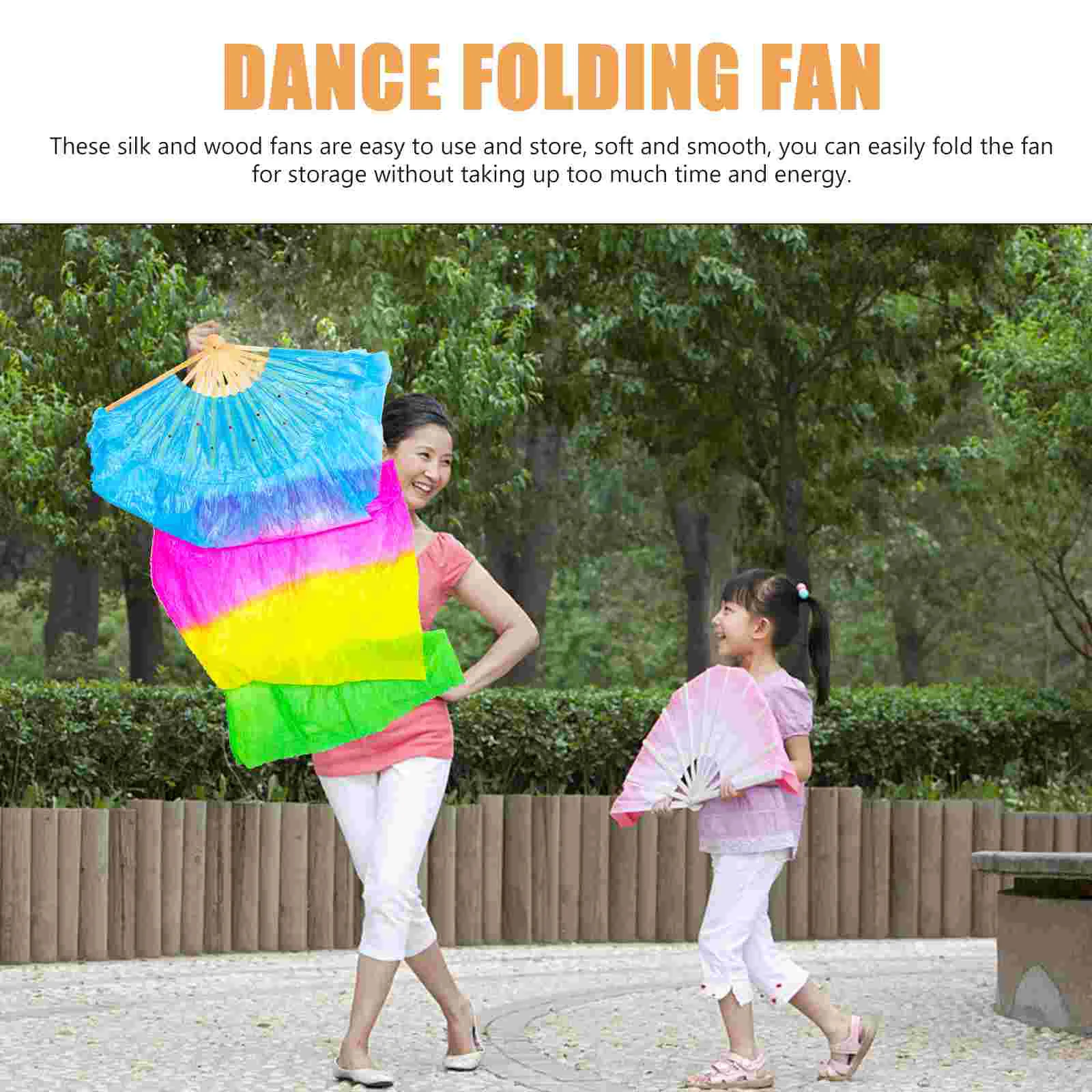 2 Pcs Fan for Morning Practice Lengthen Silk Fans Wood Yangko Woman Accessories Color Gradient