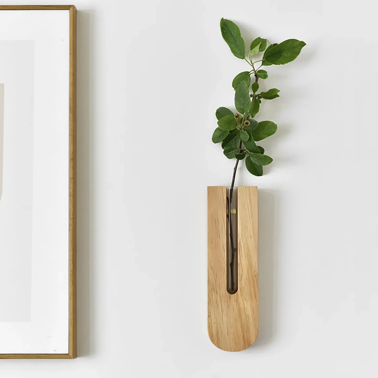 U-Shaped Wood Wall-Mounted Test Tube Vase No-drill Wall Hanging Flower Holder Minimalist Floral Container Wall Decor Ornament