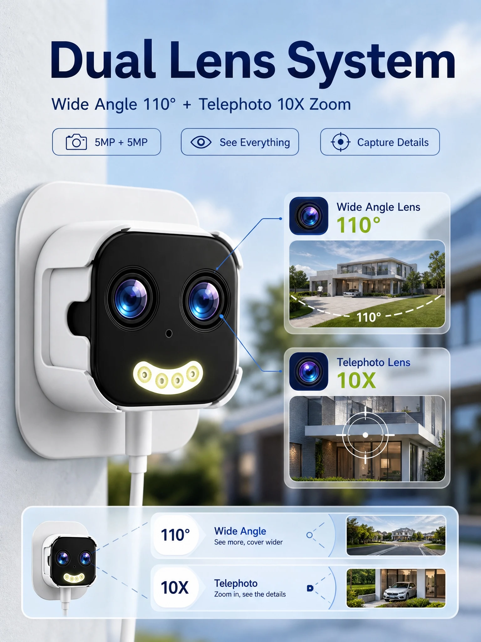 OKAM PRO Window Camera Dual Lens 10X ZOOM 5G WIFI Camera HD 10MP Dual Stand Night Vision Bidirectional Intercom Mobile Detection