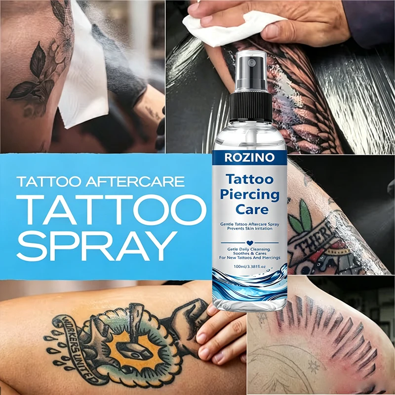 100ml Tattoo- und Piercing-Pflegelösung/Reinigungsspray, sanftes Tattoo-Pflegespray, verhindert Hautirritationen, reinigt sanft, beruhigt und pflegt neue Tattoos und Piercing-Bereiche, erfrischt alte Tattoos sofort mit nur einem Sprühstoß, tägliche Reinigung von Ohrpiercings, verhindert Gerüche von Ohrpiercings und verbessert die Schönheit des Piercings. – Detail 5