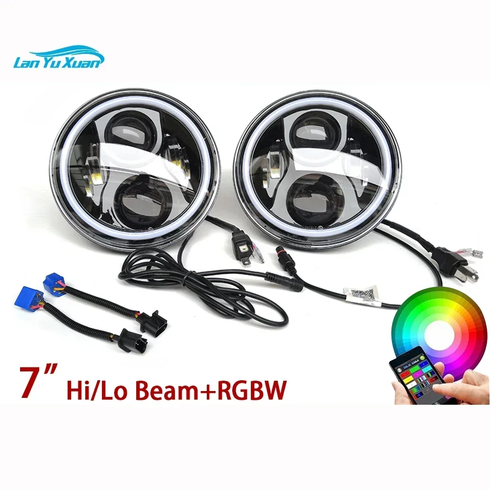 Super Bright Auto Lighting System 12v 24v 50W 30W Off Road 4x4 Angle Eye RGB 7inch LED Headlight Conversion Kit For Off road