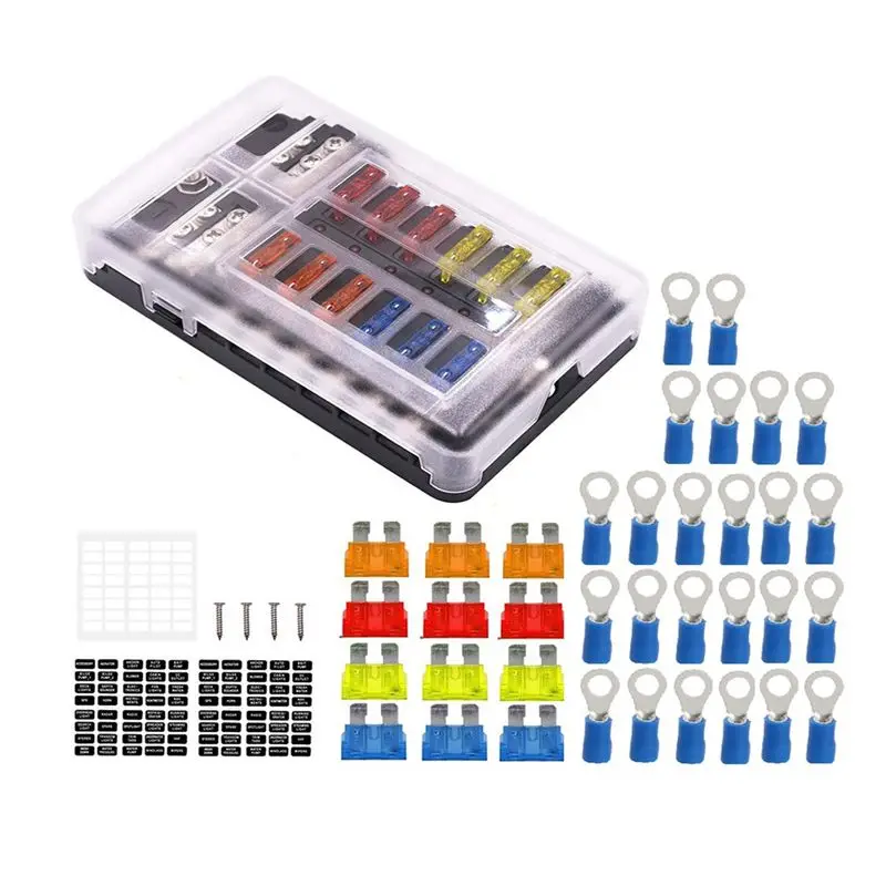 

ABFA 12V Fuse Block 12 Circuit Fuse Box Kit,with LED Indicator with Negative Marine Fuse Box for Dc12-24V Car Boat RV Truck