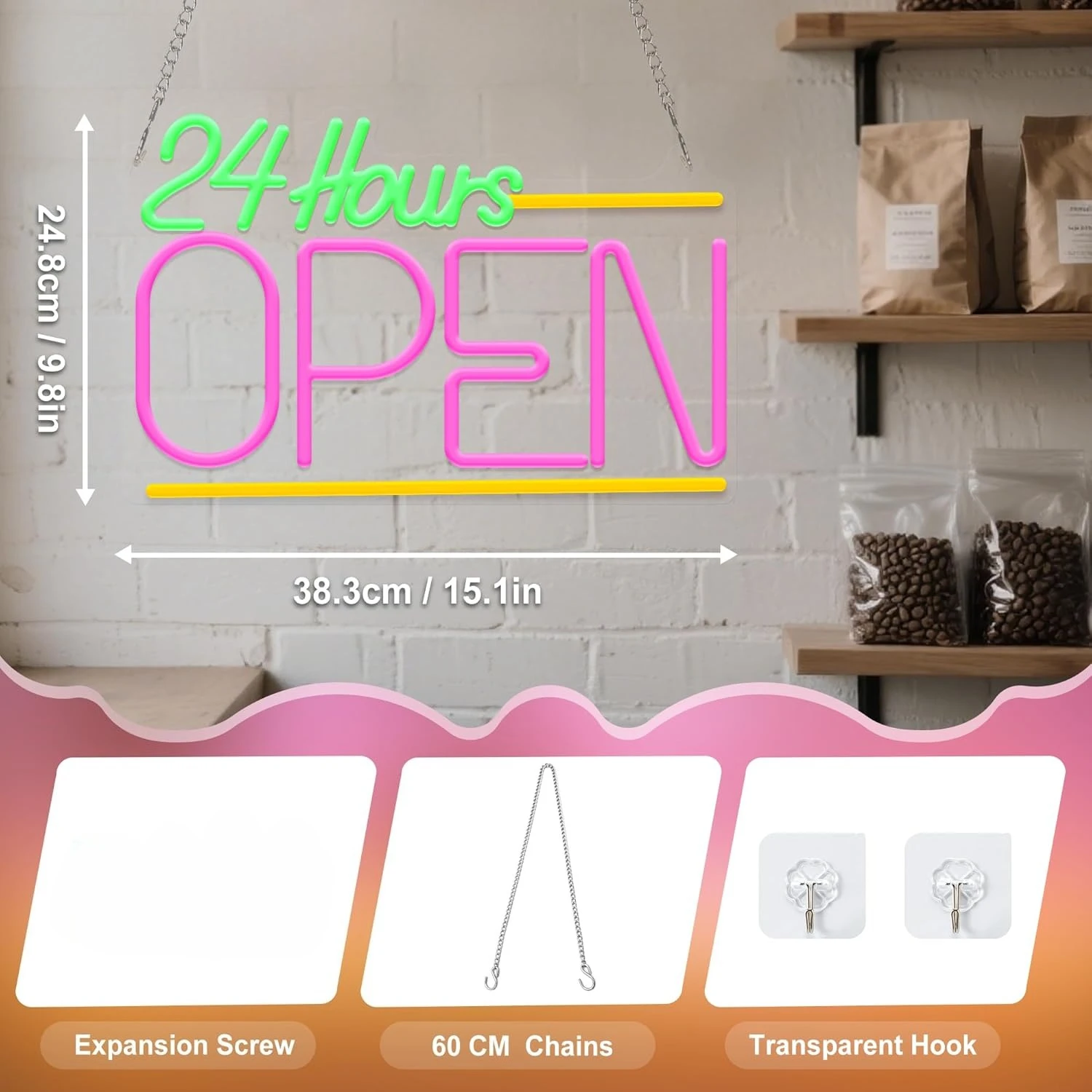 Open 24 Hours Neon Sign USB LE - Decor Lighting Opening Hours ulasan dan harga