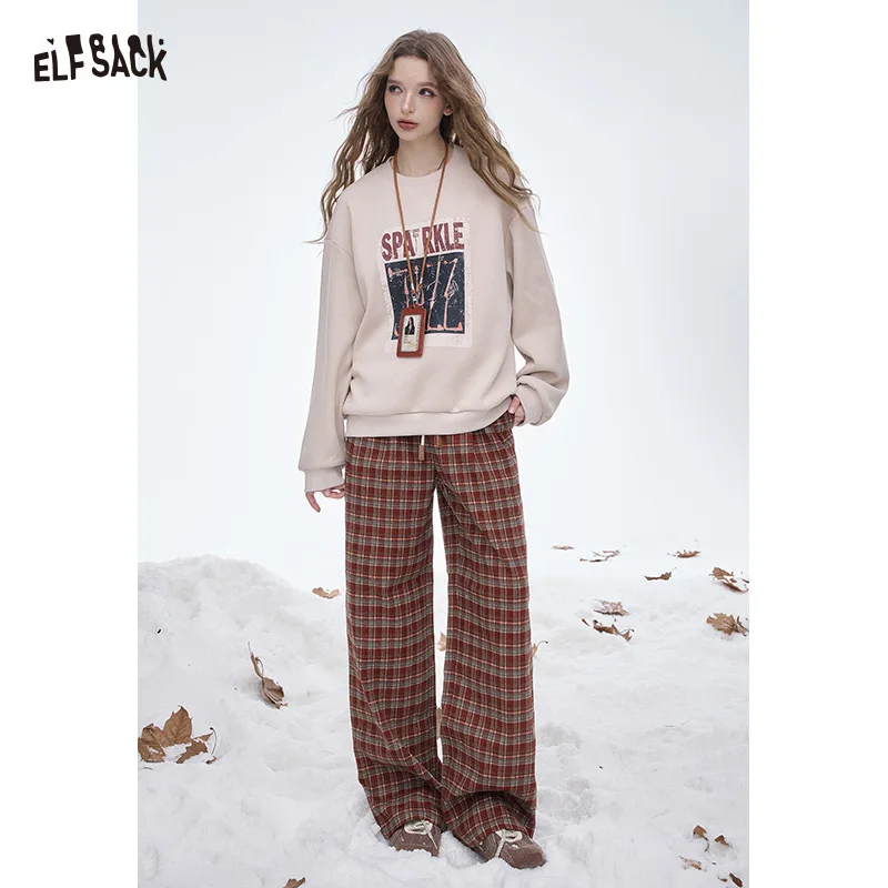 

ELFSACK 2025 Winter New Arrivals Y2K Casual Loose Striped Floor Length Straight Leg Pants For Women